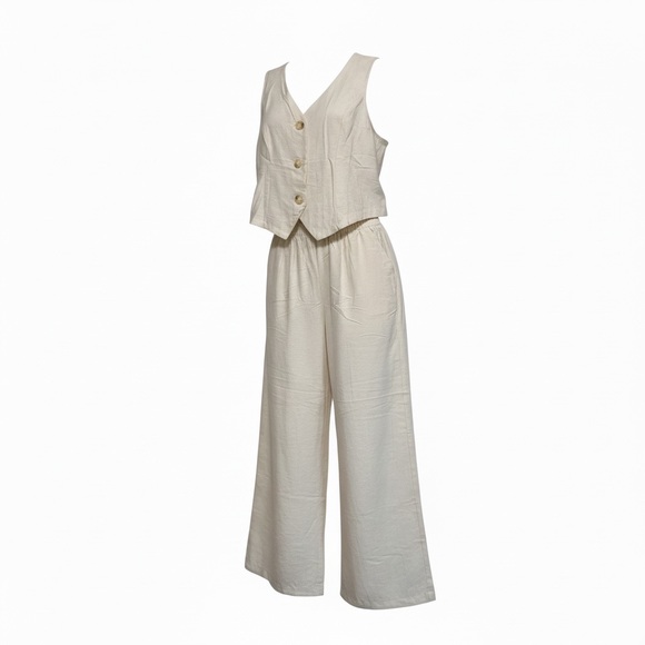 Pants - Women's Cream Wide-Leg Pants & Vest Set